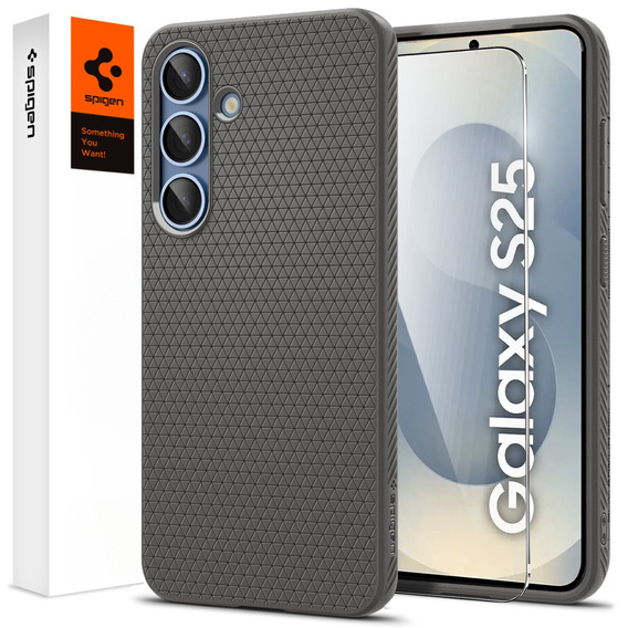 Puzdro Spigen pre Samsung Galaxy S25, Liquid Air, čierne + tvrdené sklo 9H