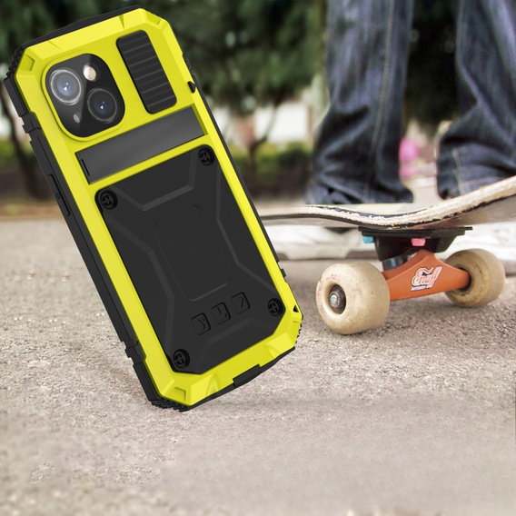 Puzdro pre iPhone 15 Plus, R-JUST, pancierované, žlté / čierne