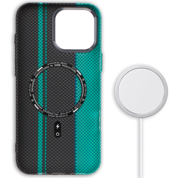 Puzdro pre iPhone 16 Pro Max, Carbon Fiber MagSafe, čierna / modrá