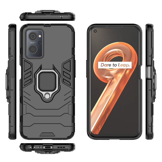 Obal na mobil pre Realme 9i / Oppo A96, Kickstand Ring, čierne