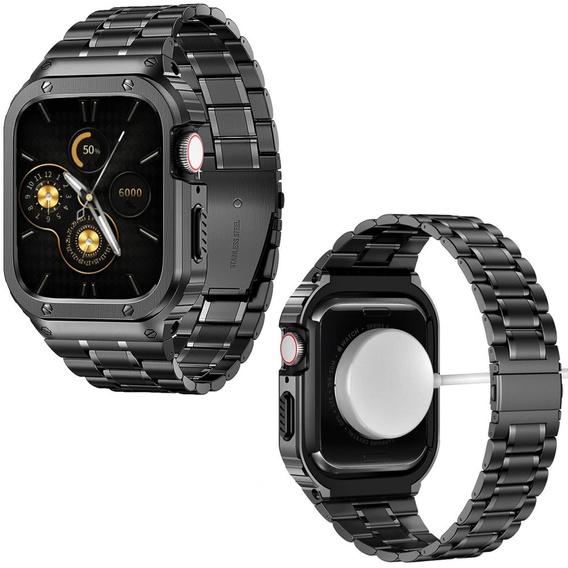 Oceľový náramok s puzdrom pre Apple Watch 7/8/9 45MM, čierny