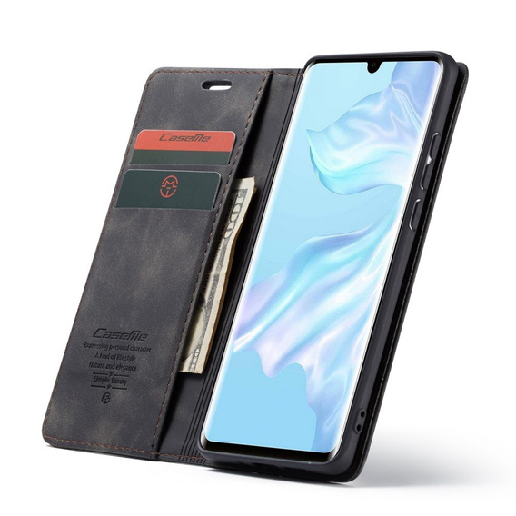 CASEME puzdro pre Huawei P30 Pro, Leather Wallet Case, čierne