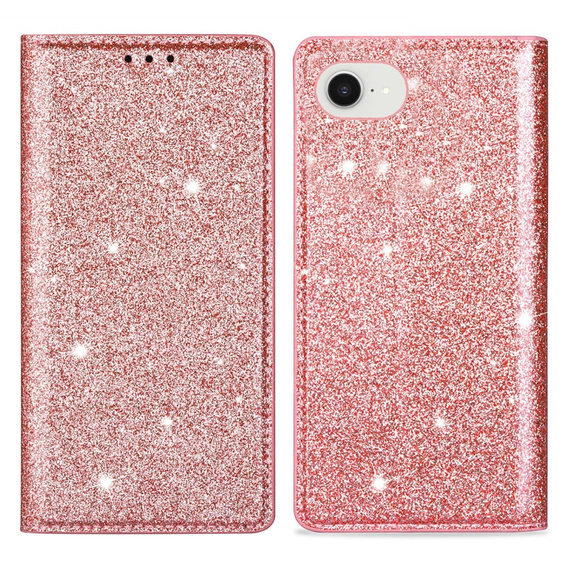 Flipové puzdro na iPhone 16E, Card Slot Glittery, ružové