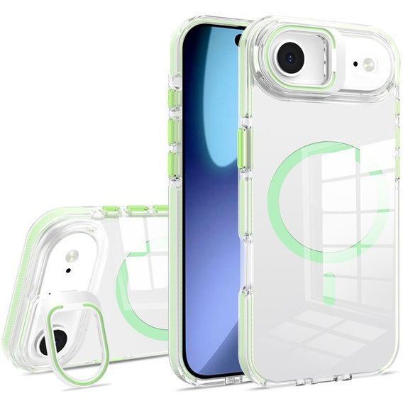 Puzdro pre iPhone Air, pre MagSafe, so stojanom, priehľadné so zelenými vložkami