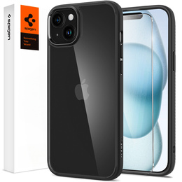 Puzdro Spigen pre iPhone 15, Ultra Hybrid, čierne + tvrdené sklo 9H