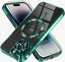 Puzdro pre iPhone 14 Pro Max, Electro MagSafe, zelený + sklo na displej