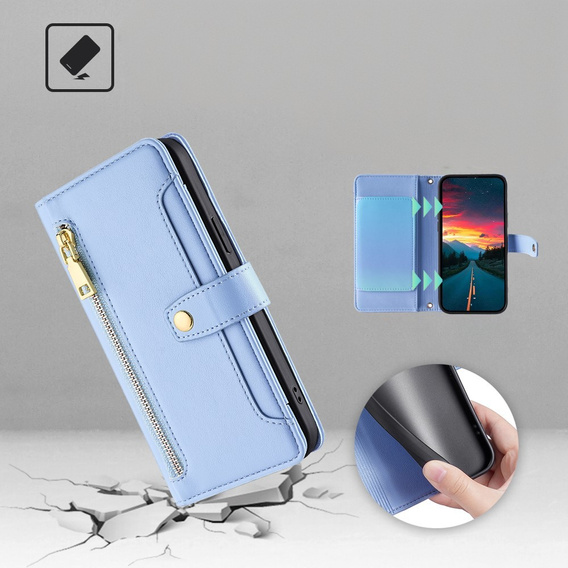 Klapkové puzdro pre Realme 14 Pro 5G, Wallet Zipper Pocket, modré
