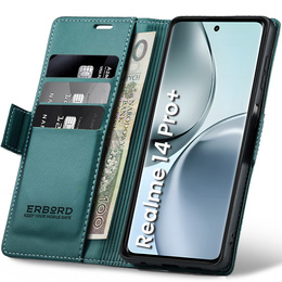 Puzdro pre Realme 14 Pro+ 5G, ERBORD Glossy Litchi, flipová peňaženka, zelený