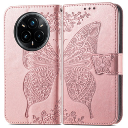 Klapkové puzdro pre Realme 14 Pro 5G, Butterfly, ružové rose gold