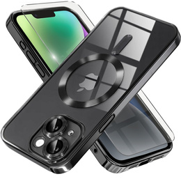 Puzdro pre iPhone 14, Electro MagSafe, čierne + sklo na displej