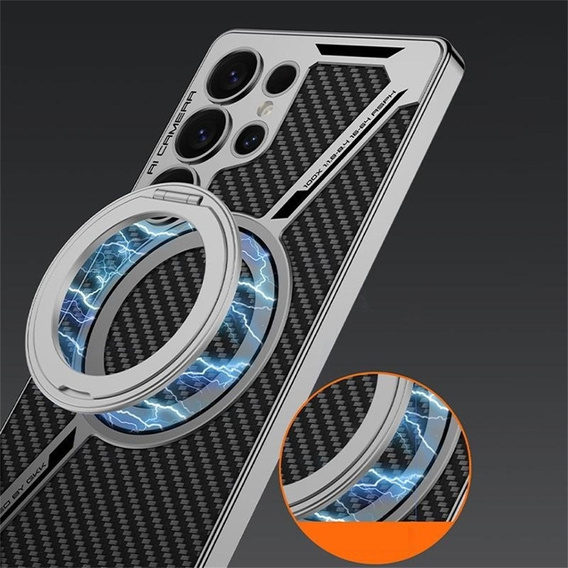 Puzdro pre Samsung Galaxy S25 Ultra, GKK Kickstand Ring, pre MagSafe, carbon čierne