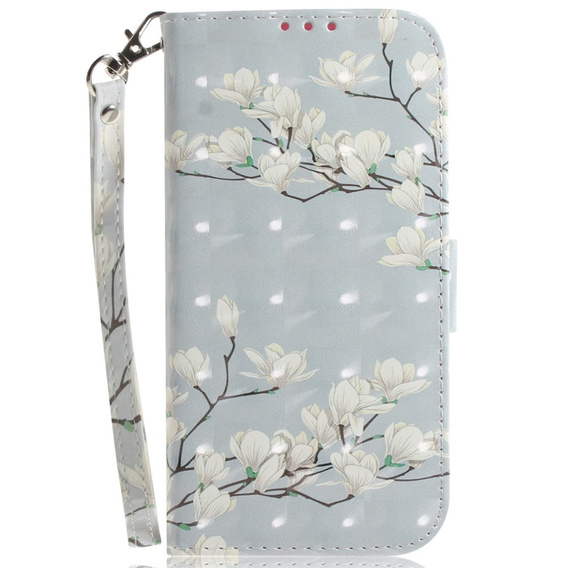 Klapkové puzdro pre Samsung Galaxy A14 4G/5G, Wallet, flowers magnolia, biele