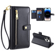 Klapkové puzdro pre iPhone 14 Pro Max, Wallet Zipper Pocket, čierne