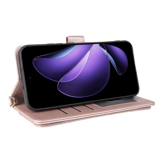 Puzdro s chlopňou pre Oppo Reno 13 5G, Crossbody Leather Wallet, ružové