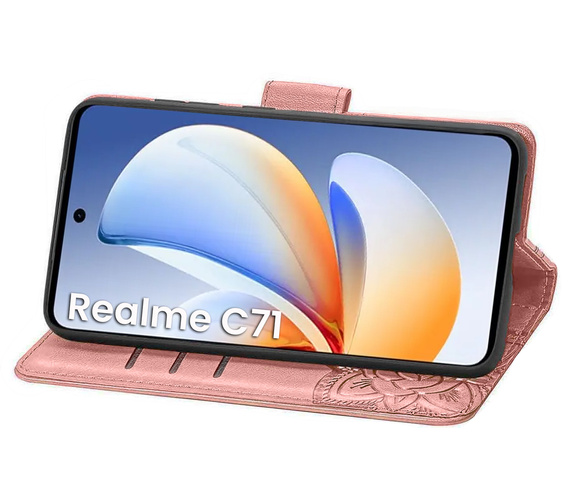 Klapkové puzdro pre Realme C71, Butterfly, ružové rose gold