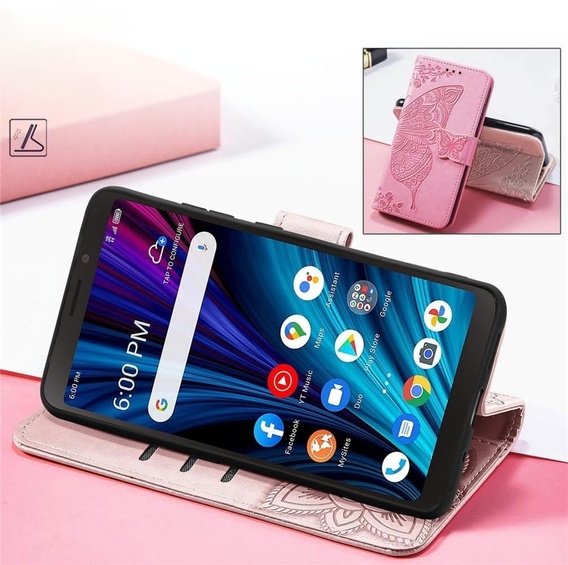 Klapkové puzdro pre T Phone 2 5G, Butterfly, ružové rose gold