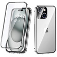 Puzdro pre iPhone 15 Plus, Magnetic Dual Glass, strieborné