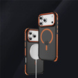 Matné puzdro pre iPhone 17 Pro, pancierované, pre MagSafe, dymové s oranžovými stranami