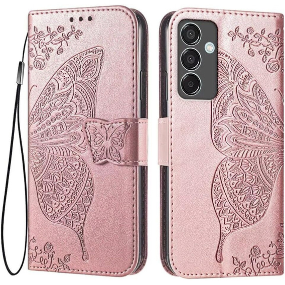 Klapkové puzdro pre Samsung Galaxy S24 FE, Butterfly, ružové rose gold
