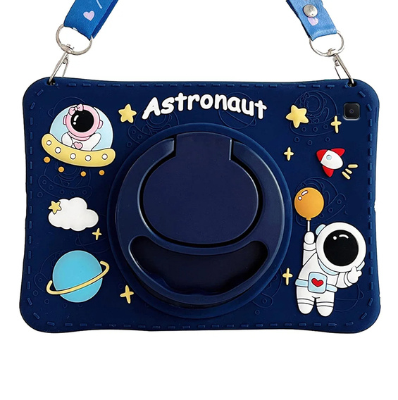 Detské silikónové puzdro pre Samsung Galaxy Tab S6 Lite P610/P615 / S6 Lite 2022 10.4, pancierované s popruhom, Astronaut, tmavomodré