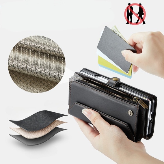 Puzdro CASEME pre Samsung Galaxy Z Fold6 5G, RFID Leather Wallet, s popruhom cez rameno, čierne