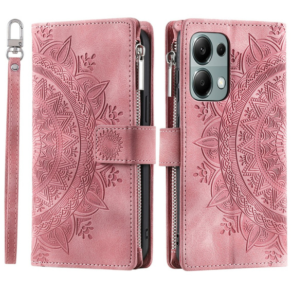 Klapkové puzdro pre Xiaomi Redmi Note 13 Pro 4G / Xiaomi Redmi Note 14S / Xiaomi Poco M6 Pro 4G, Mandala, ružové rose gold