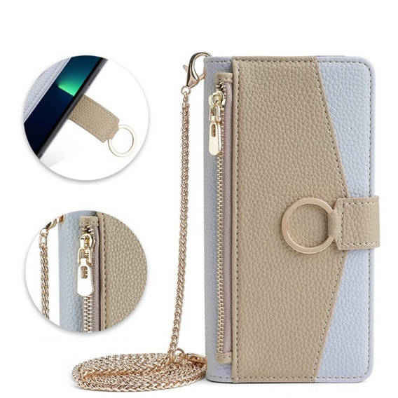 Flipové puzdro pre Motorola Moto G84, Wallet Zipper Pocket, so zrkadlom, modré