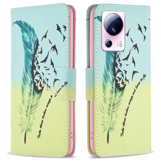 Klapkové puzdro pre Xiaomi 13 Lite, Wallet, feather, modré