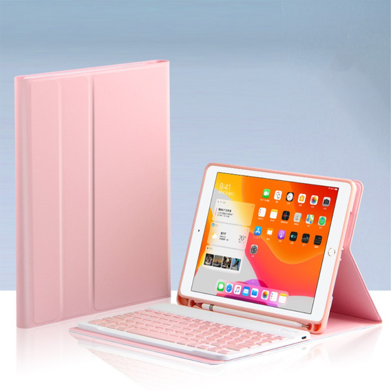 Puzdro + klávesnica iPad 10.2 7/8/9 gen 2019/2020/2021, Keyboard Cover Pen Slot, ružové rose gold