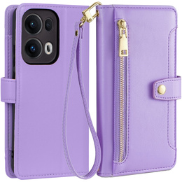 Klapkové puzdro pre Oppo Reno 13 Pro, Wallet Zipper Pocket, fialové