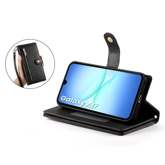 Flipové puzdro Wallet Zipper Pocket pre Samsung Galaxy A17 5G, Wallet Zipper Pocket, čierne