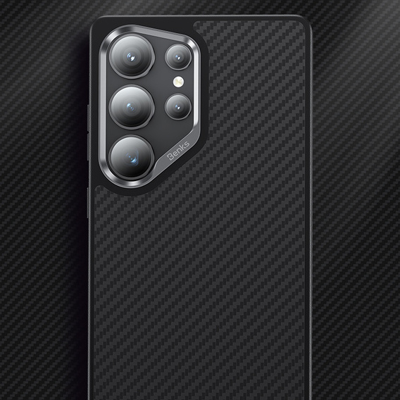 Puzdro BENKS Kevlar pre Samsung Galaxy S25 Ultra, pre MagSafe, Carbon Fiber, čierne