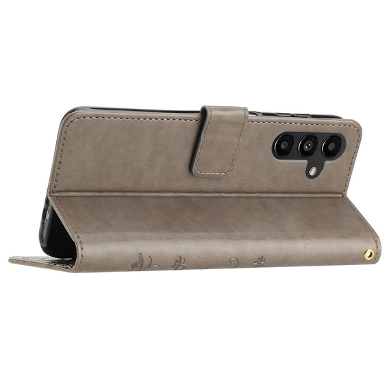 Klapkové puzdro pre Samsung Galaxy A25 5G, Butterfly, sivé + 9H sklo  