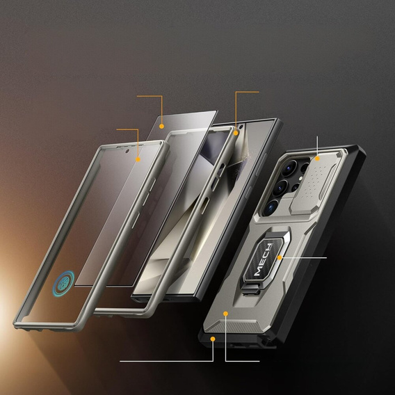 Puzdro pre Samsung Galaxy S24 Ultra, séria Tongate MECH so stojanom, sivé