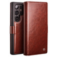Flipové puzdro pre Samsung Galaxy S25 Ultra, QIALINO Leather Wallet, tmavohnedá