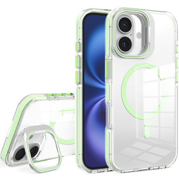 Puzdro pre iPhone 17, pre MagSafe, so stojanom, priehľadné so zelenými vložkami
