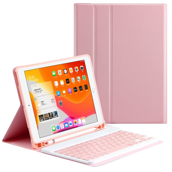 Puzdro + klávesnica iPad 10.2 7/8/9 gen 2019/2020/2021, Keyboard Cover Pen Slot, ružové rose gold