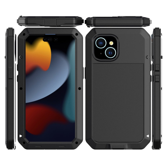 Puzdro pre iPhone 15, pancierované, s integrovaným sklom, čierne