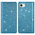 Flipové puzdro na iPhone 16E, Card Slot Glittery, modré