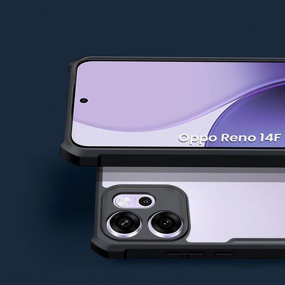 Puzdro pre Oppo Reno 14F, vystužené, priehľadné s čiernymi stranami