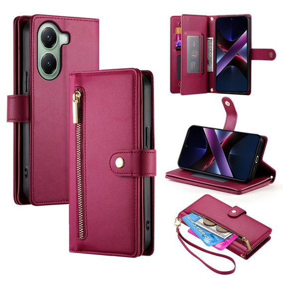 Klapkové puzdro pre Xiaomi Poco X7 Pro 5G, Wallet Zipper Pocket, červené