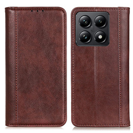 Obal na mobil pre Xiaomi 14T Pro, Wallet Litchi Leather, hnedé