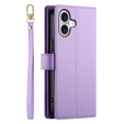 Klapkové puzdro pre iPhone 16 Plus, Wallet Zipper Pocket, fialové