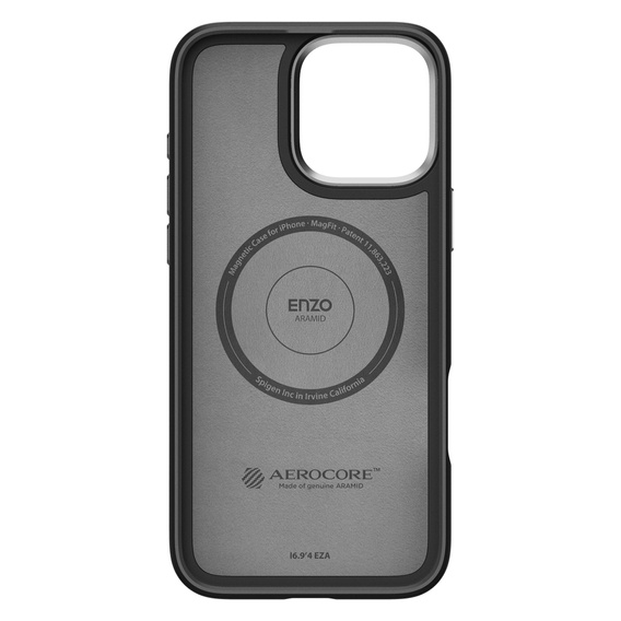 Puzdro Spigen pre iPhone 16 Pro Max, Enzo Aramid MagSafe, čierny uhlík / strieborná + tvrdené sklo 9H
