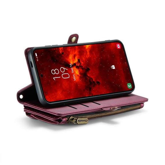 Puzdro CASEME pre Samsung Galaxy S24 FE, RFID Leather Wallet, s popruhom cez rameno, červené