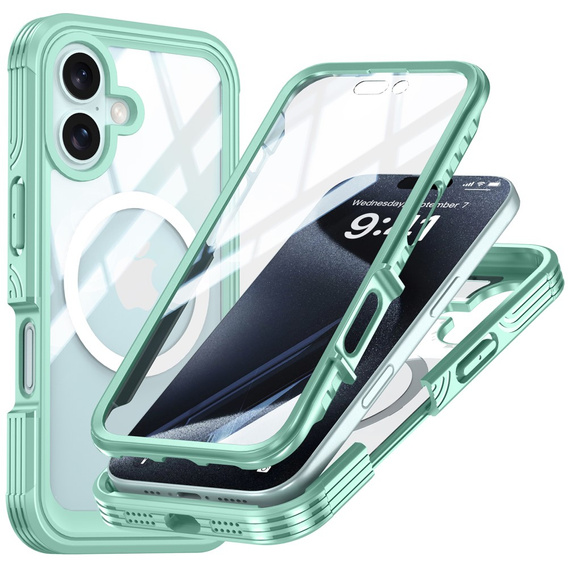 Puzdro pre iPhone 16 Plus, Shockproof, so sklom, pre MagSafe, zelený
