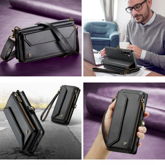Puzdro CASEME pre Samsung Galaxy A56 5G, RFID Leather Wallet, s popruhom cez rameno, čierne