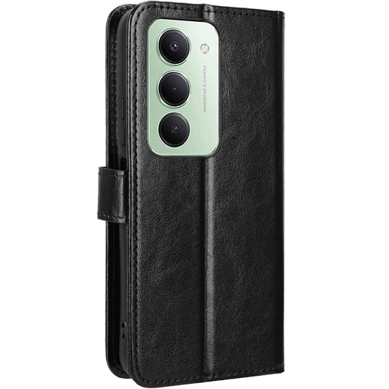 Klapkové puzdro pre Xiaomi Redmi 15 5G / 4G, textúrované Crazy Horse, čierne