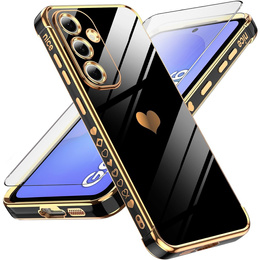 Puzdro pre Samsung Galaxy A36, Electro heart, čierne + sklo 9H