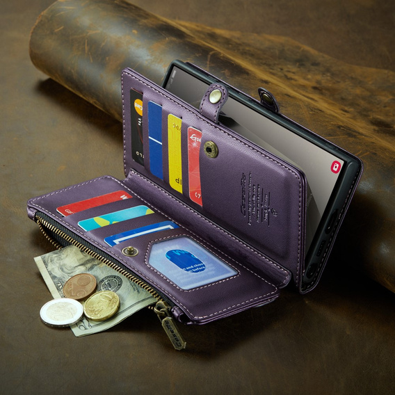 Puzdro CASEME pre Samsung Galaxy S25 Ultra, RFID Leather Wallet, s popruhom cez rameno, fialové